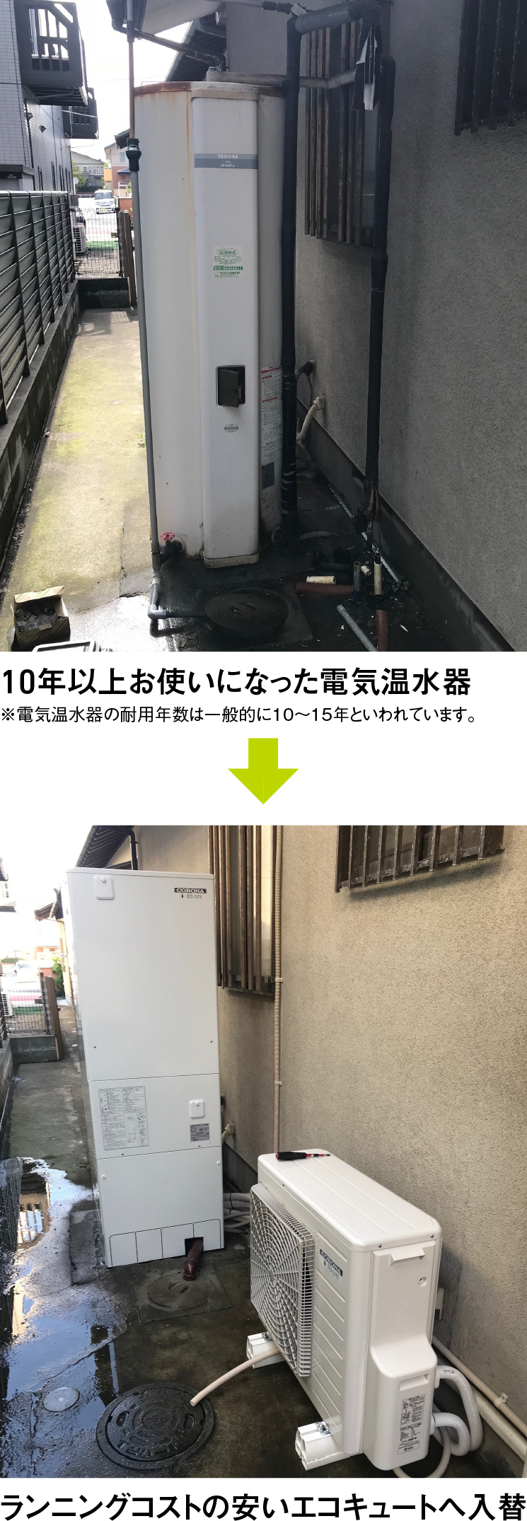 seko6 10年以上お使いになった電気温水器をランニングコストの安いエコキュートへ入替